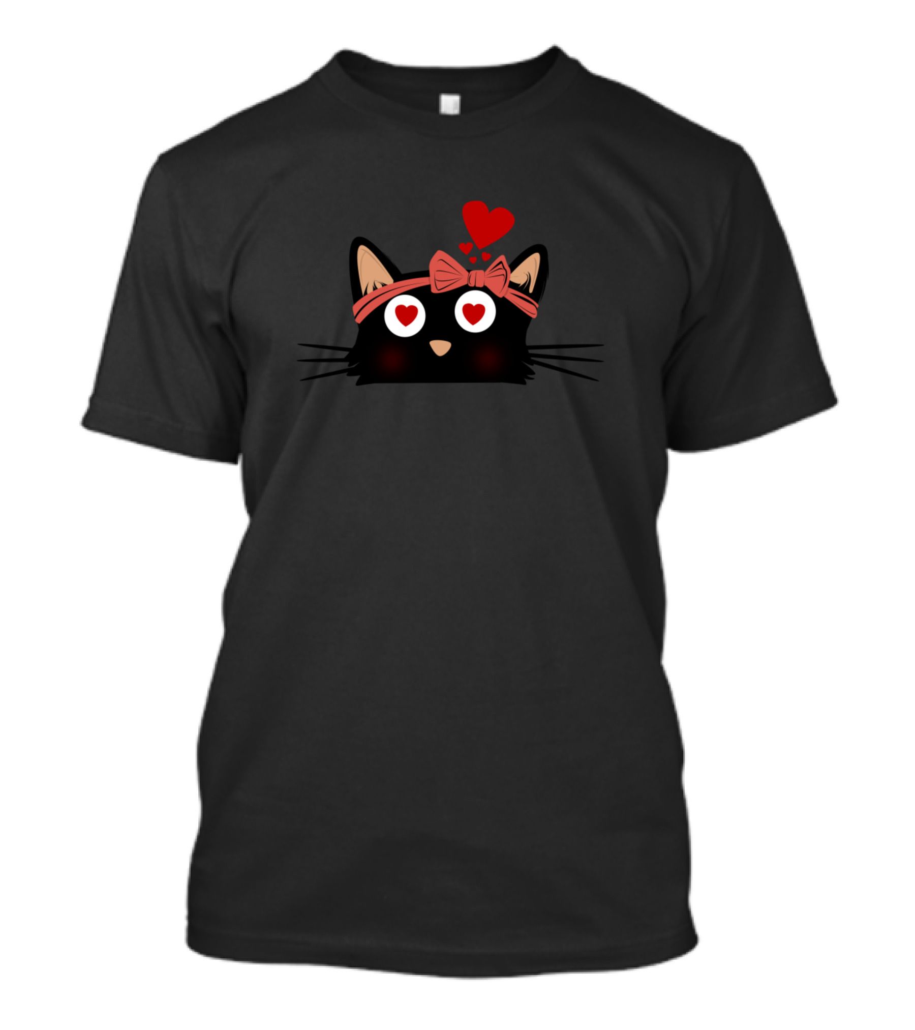 Love Hearts Black Cat With Cute Bowtie T-Shirt