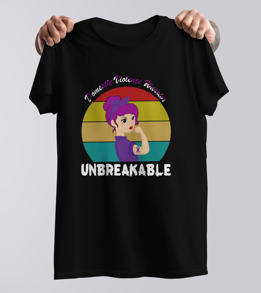 Domestic Violence Warrior Unbreakable Rainbow Rosie The Riveter T-Shirt