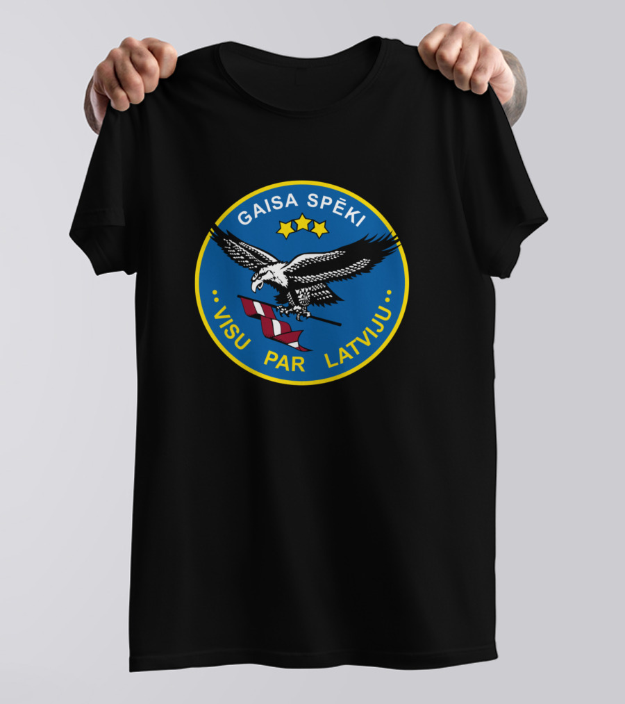 GAISA SPĒKI Visu Par Latviju Emblem With Eagle And Stars T-Shirt