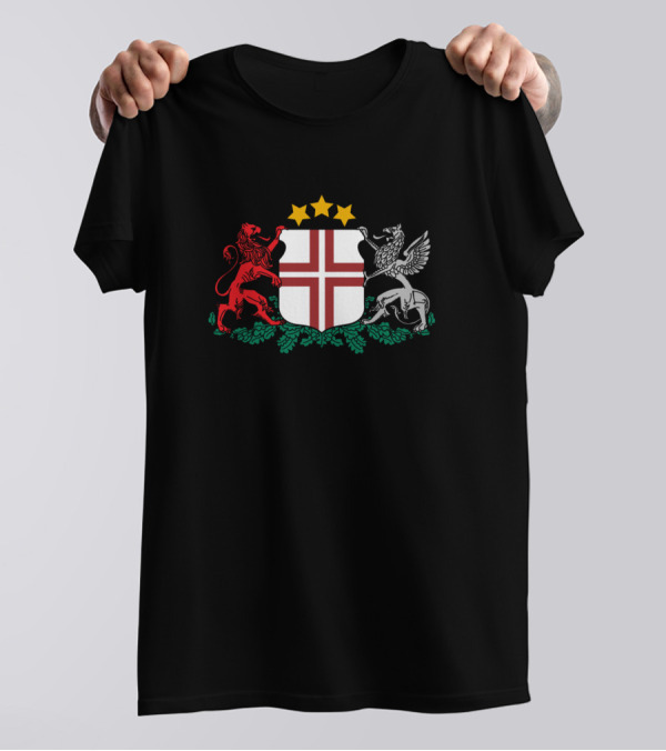 Emblem Of The Latvian Naval Forces Shield With Red Lion, Winged Horse, And Three Stars T-Shirt