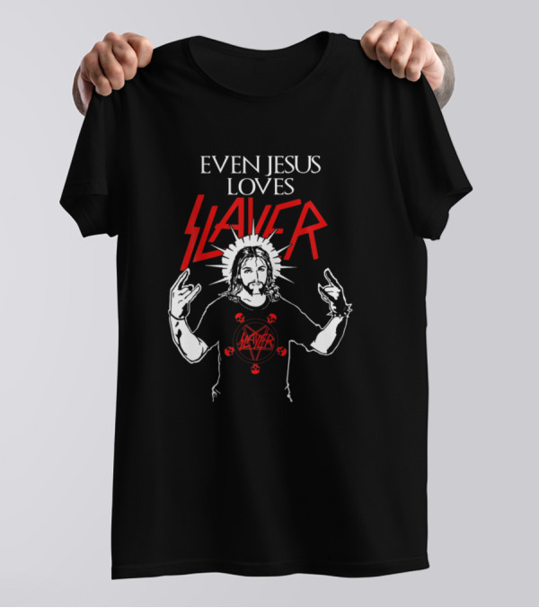 Even Jesus Loves Slayer Christian Faith Heavy Metal Iconic T-Shirt