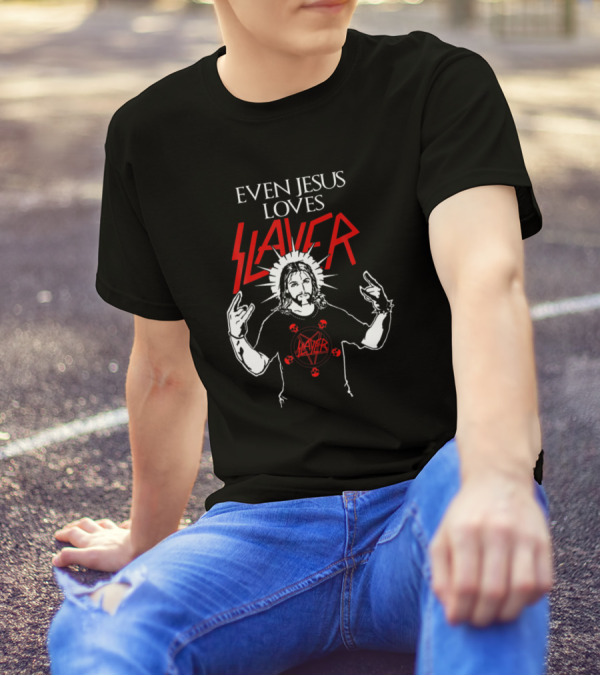 Even Jesus Loves Slayer Christian Faith Heavy Metal Iconic T-Shirt