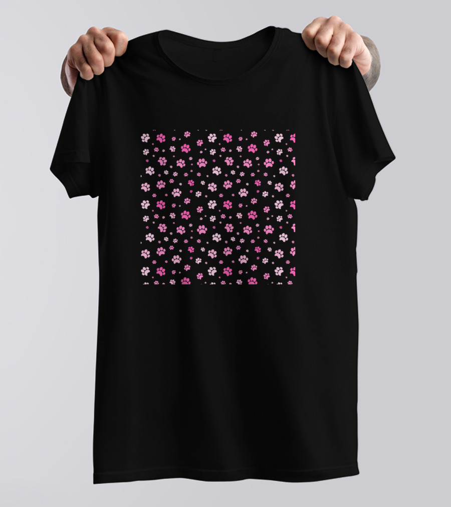 Face Covering Pink And Black Paw Prints Pattern Mask Neck Accessory T-Shirt