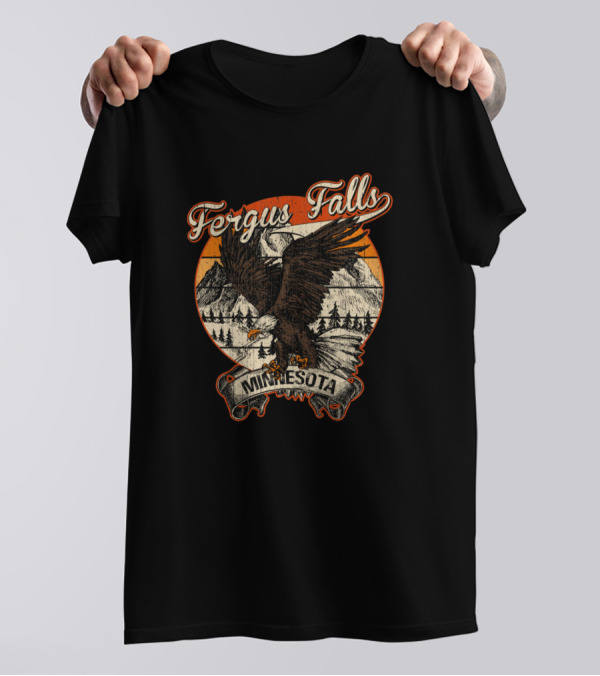 Fergus Falls Minnesota Bald Eagle Vintage Mountain Scene T-Shirt