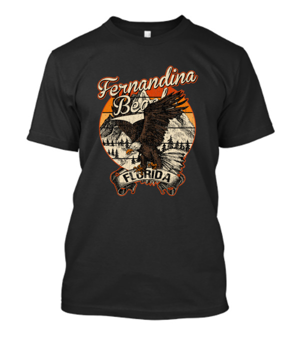 Fernandina Beach Florida Bald Eagle Vintage Mountain Scene T-Shirt