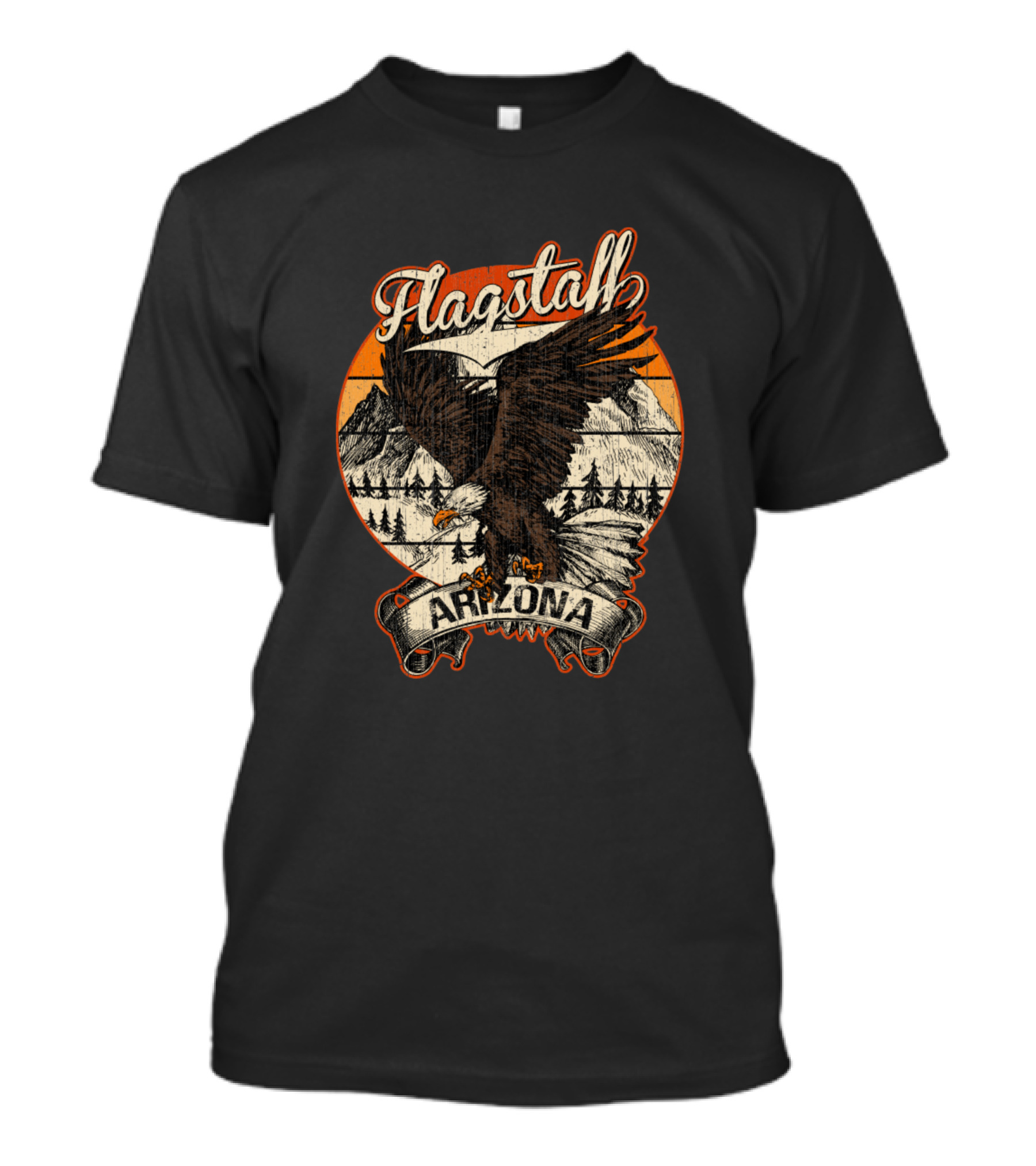 Flagstaff Arizona Vintage Aesthetic With Bald Eagle And Mountain Scene T-Shirt