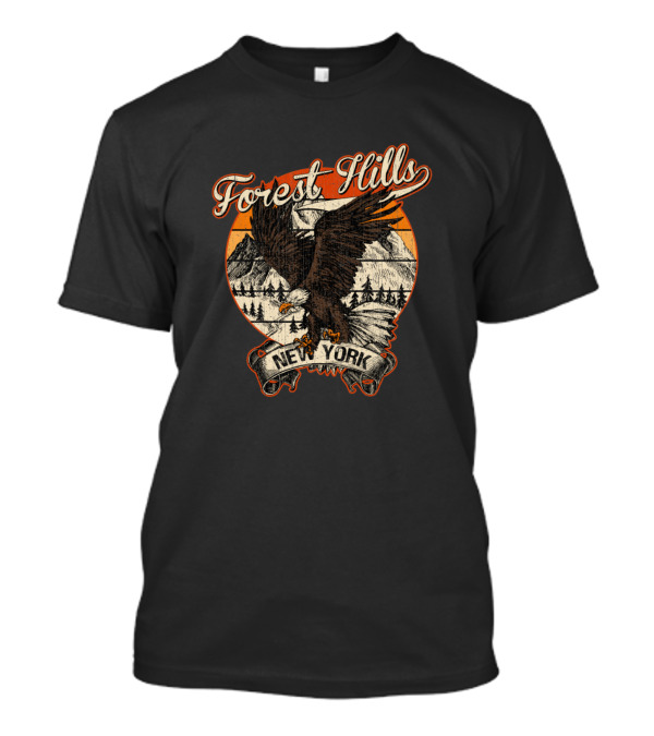 Forest Hills New York Bald Eagle Vintage Retro Mountain Scene T-Shirt