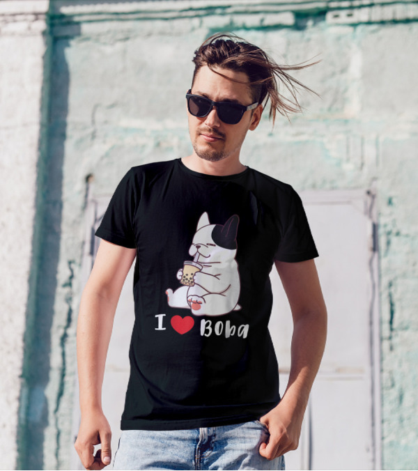 French Bulldog I Love Boba Bubble Milk Tea T-Shirt
