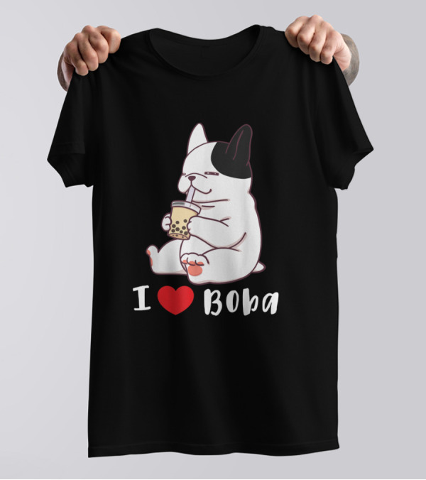 French Bulldog I Love Boba Bubble Milk Tea T-Shirt