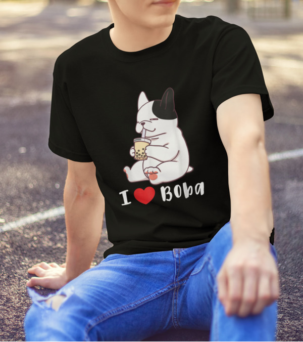 French Bulldog I Love Boba Bubble Milk Tea T-Shirt