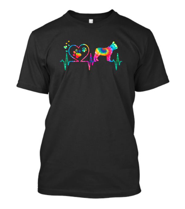 Frenchie French Bulldog Tie Dye Heartbeat Paw Prints T-Shirt