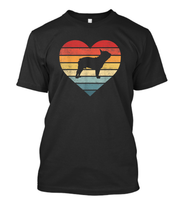 Retro Heart Frenchie Lover Sunset Dog T-Shirt