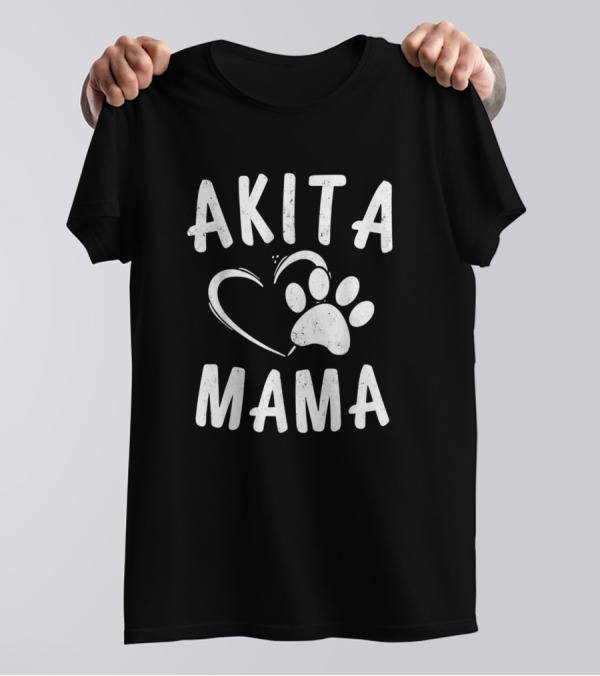 Akita Mama Heart Paw Print Fun Pet Lover Dog Akita T-Shirt
