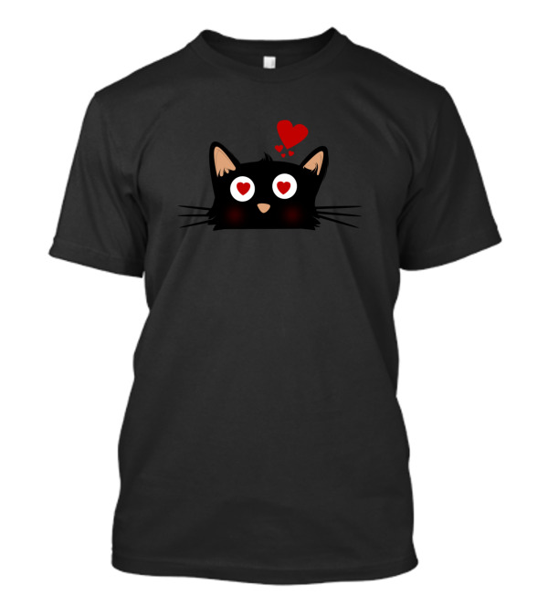 Funny Black Cat Love Hearts Eyes Cute Kitten T-Shirt