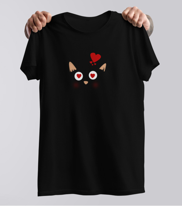 Funny Black Cat Love Hearts Eyes Cute Kitten T-Shirt