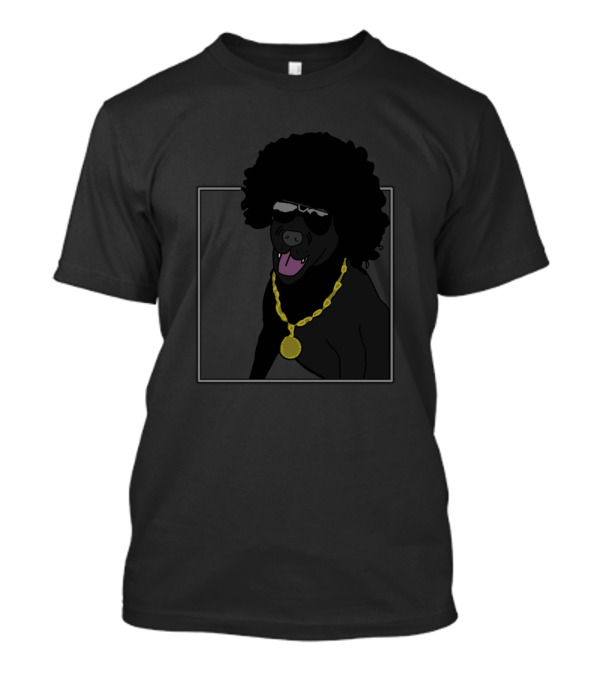 Funny Dog Style Afro Sunglasses Gold Chain T-Shirt