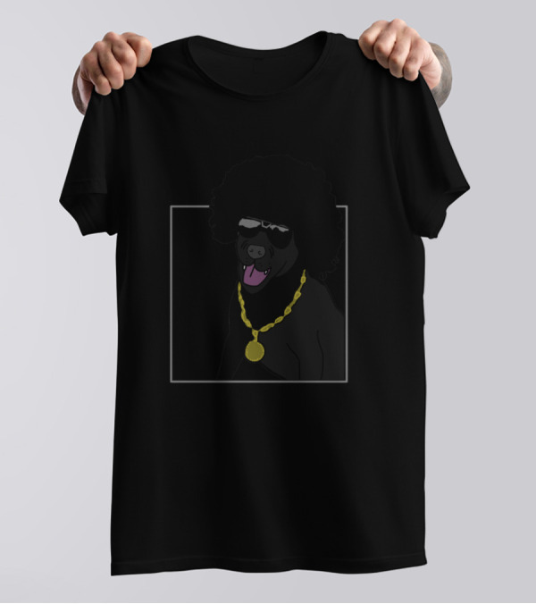 Funny Dog Style Afro Sunglasses Gold Chain T-Shirt