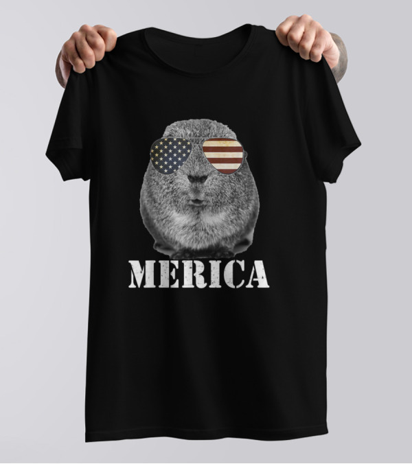 Funny Guinea Pig Merica Patriotic USA Flag Sunglasses T-Shirt