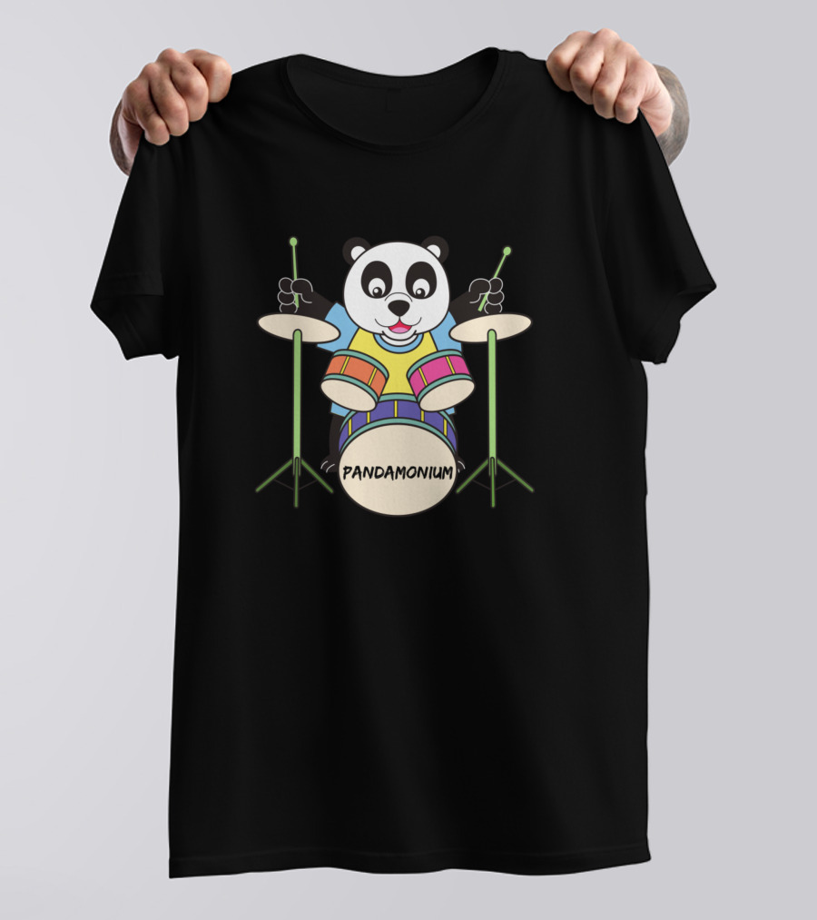 Funny Panda Pandamonium Playing The Drums T-Shirt
