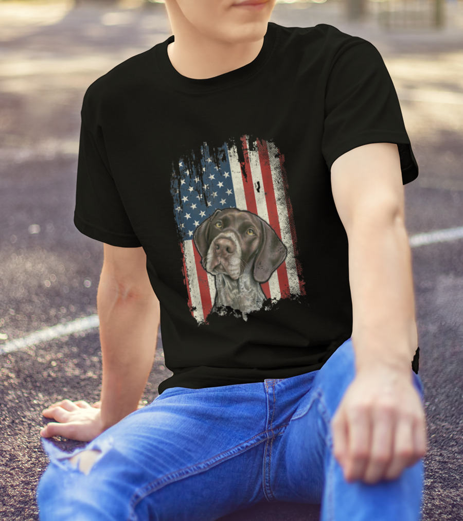 German Shorthaired Pointer USA American Flag GSP T-Shirt