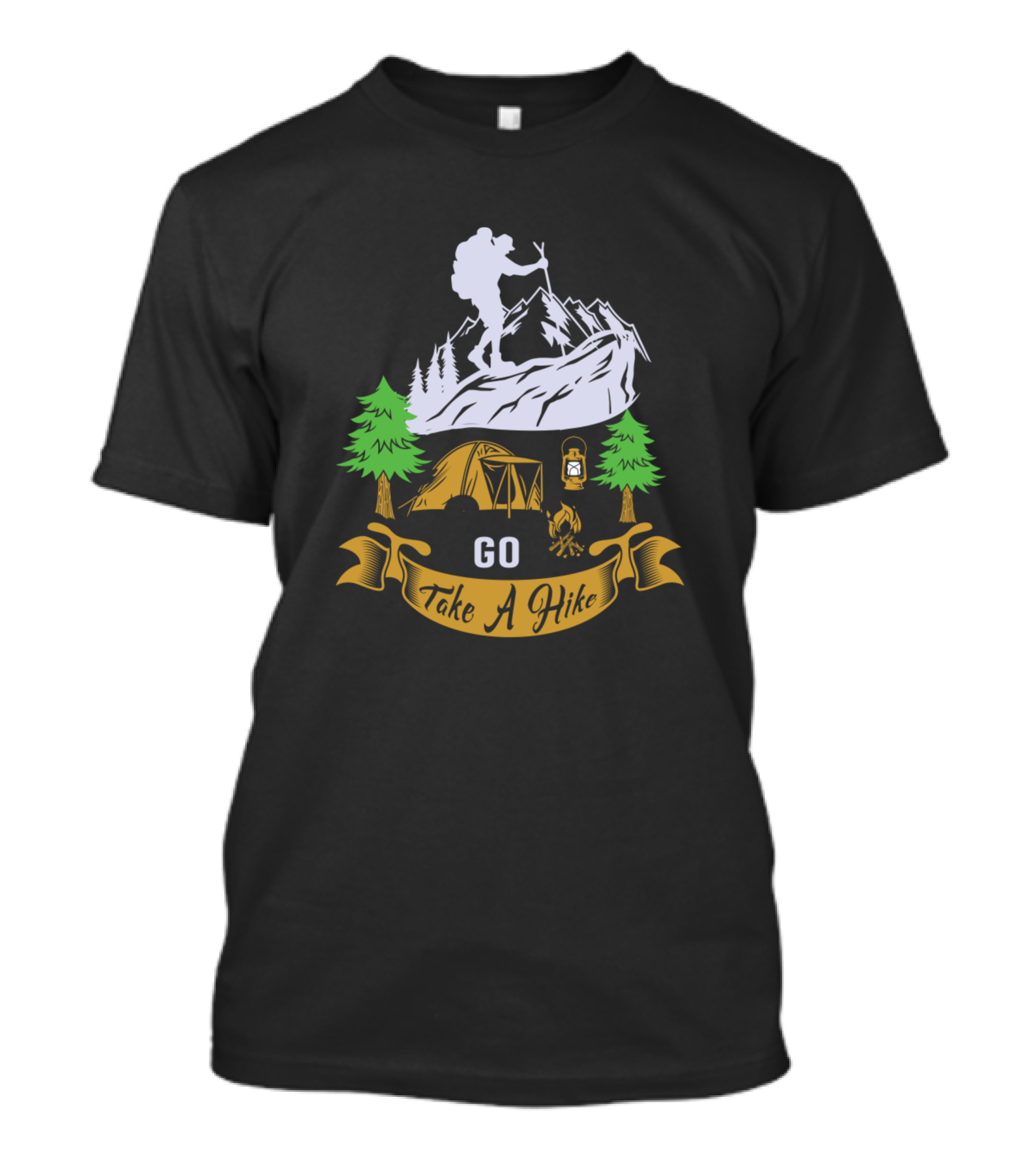 GO Take A Hike Camping Adventure Mountains Lantern Tent Backpacker Forest T-Shirt