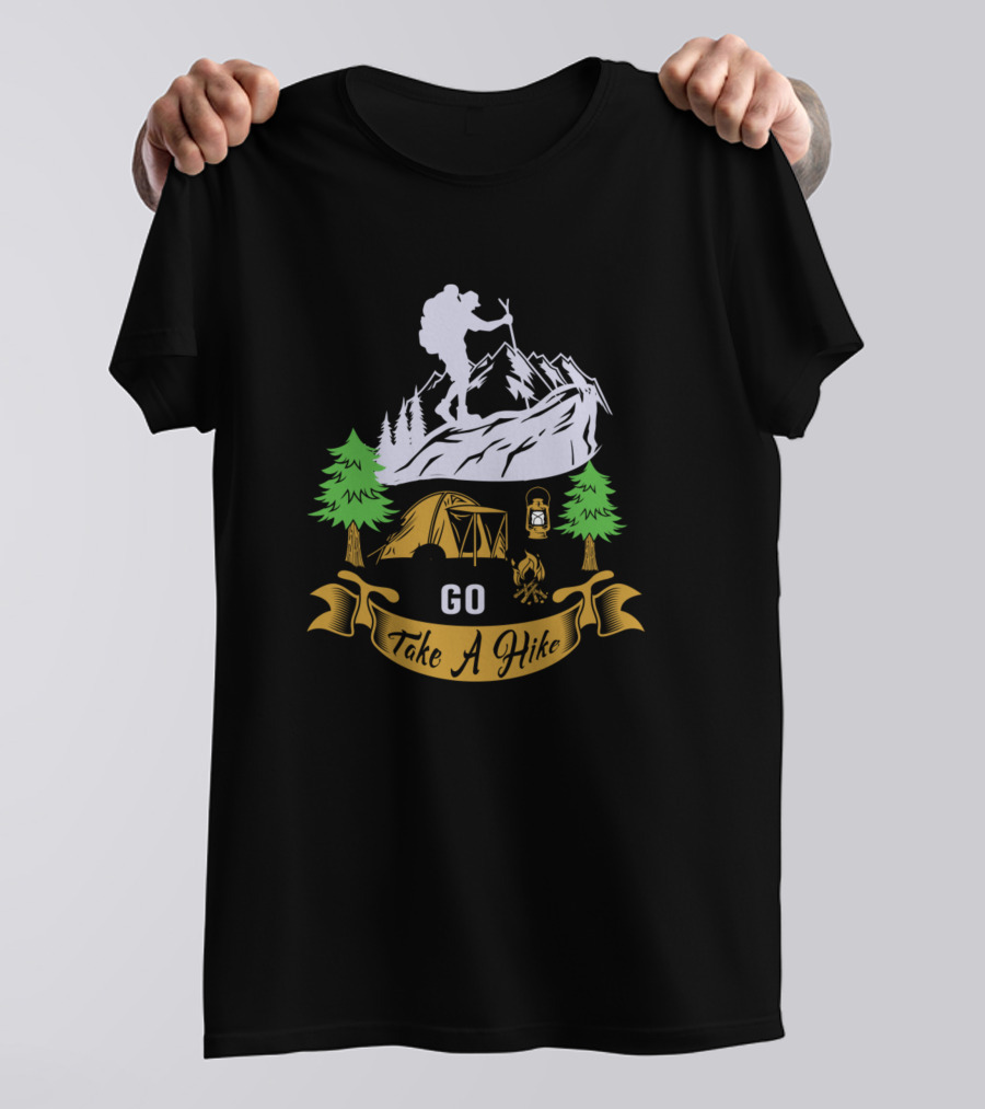 GO Take A Hike Camping Adventure Mountains Lantern Tent Backpacker Forest T-Shirt