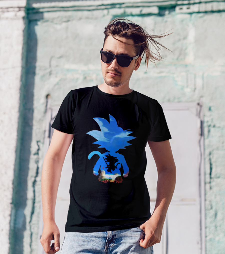Goku Human Silhouette And Mountain Landscape T-Shirt