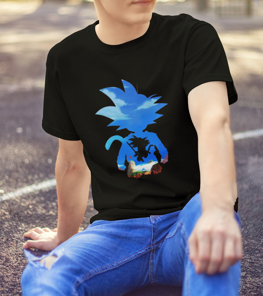 Goku Human Silhouette And Mountain Landscape T-Shirt