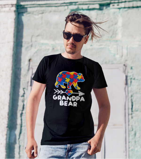 Grandpa Bear Autism Awareness Puzzle Piece Family T-Shirt