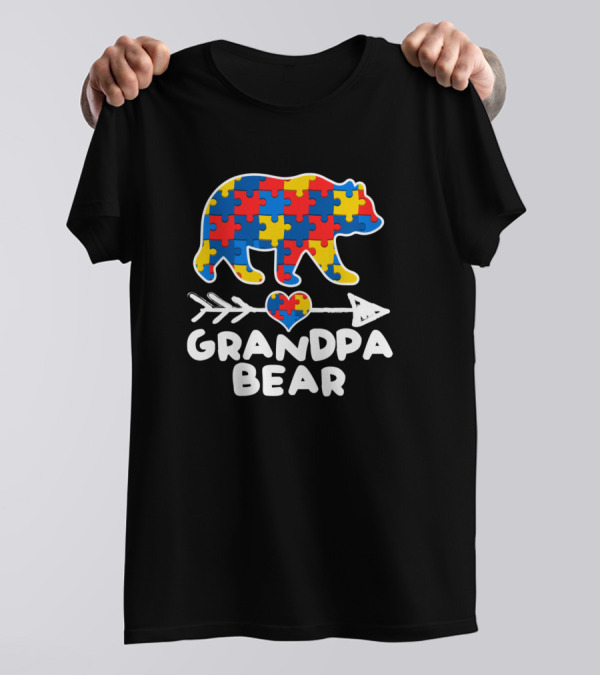 Grandpa Bear Autism Awareness Puzzle Piece Family T-Shirt