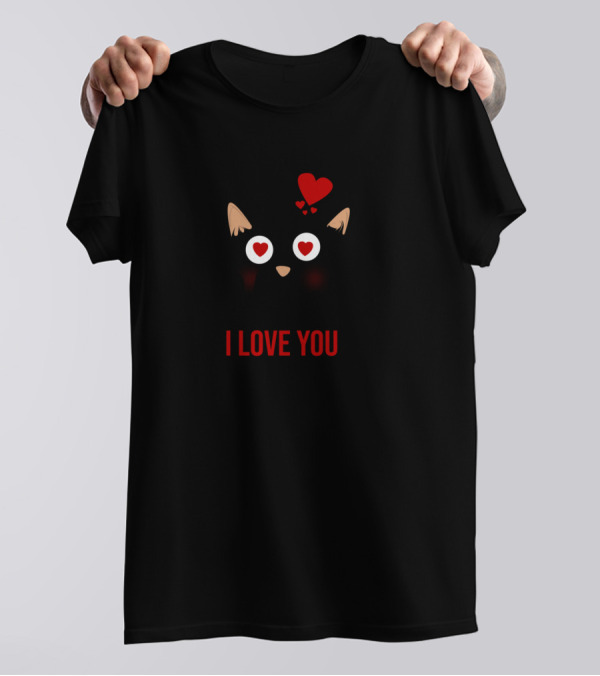 Hey I Love You Black Cat Heart Eyes T-Shirt