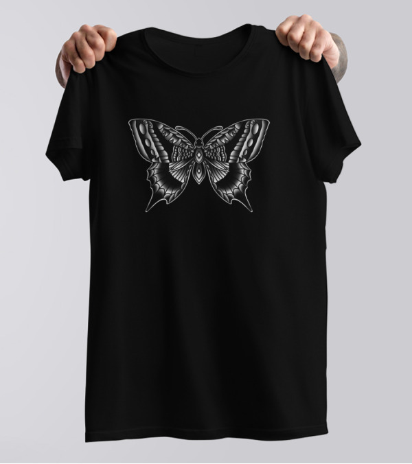 Homeschooltattoo Butterfly Black And White Intricate Wings T-Shirt