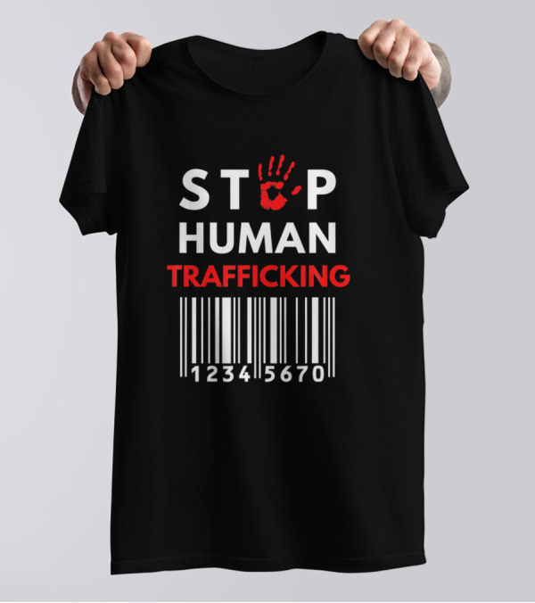 STOP Human Trafficking Barcode Handprint 12345670 T-Shirt
