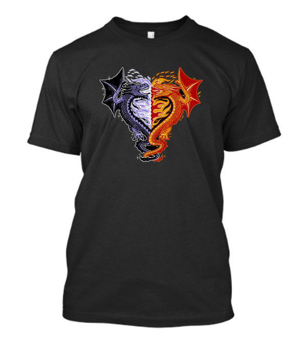 Fire And Ice Heart Dragons Face-Off T-Shirt