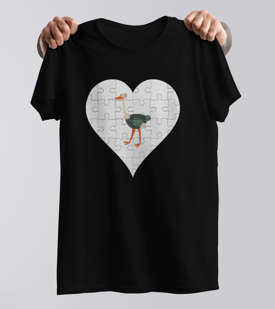 Wild Animal Ostrich Jigsaw Heart T-Shirt