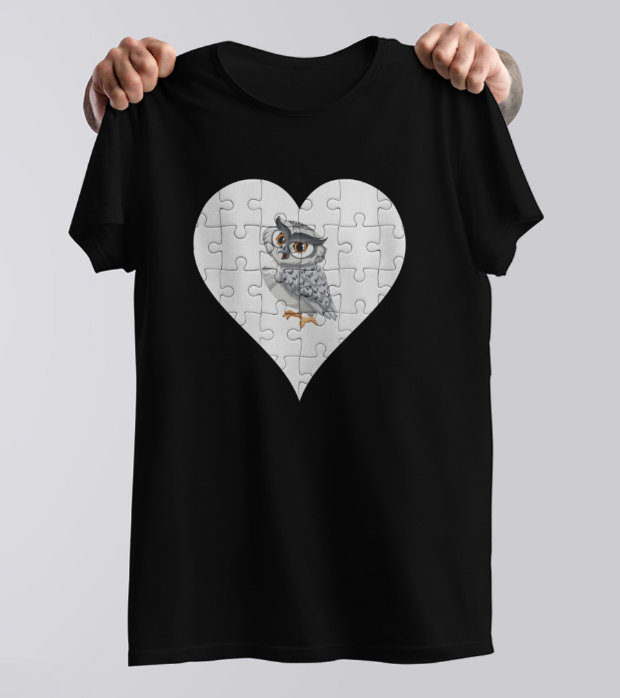 Jigsaw Owl Heart Puzzle Design Birds T-Shirt