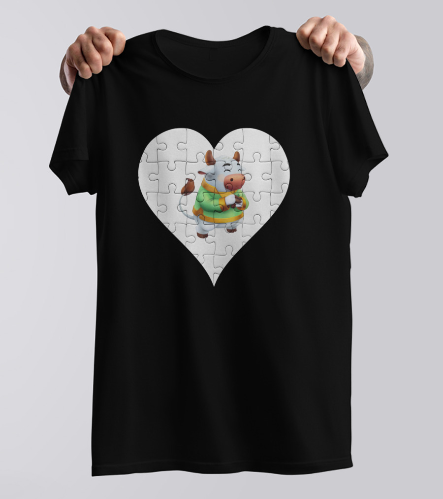 Jigsaw Heart Ox Puzzle Farm Animal T-Shirt