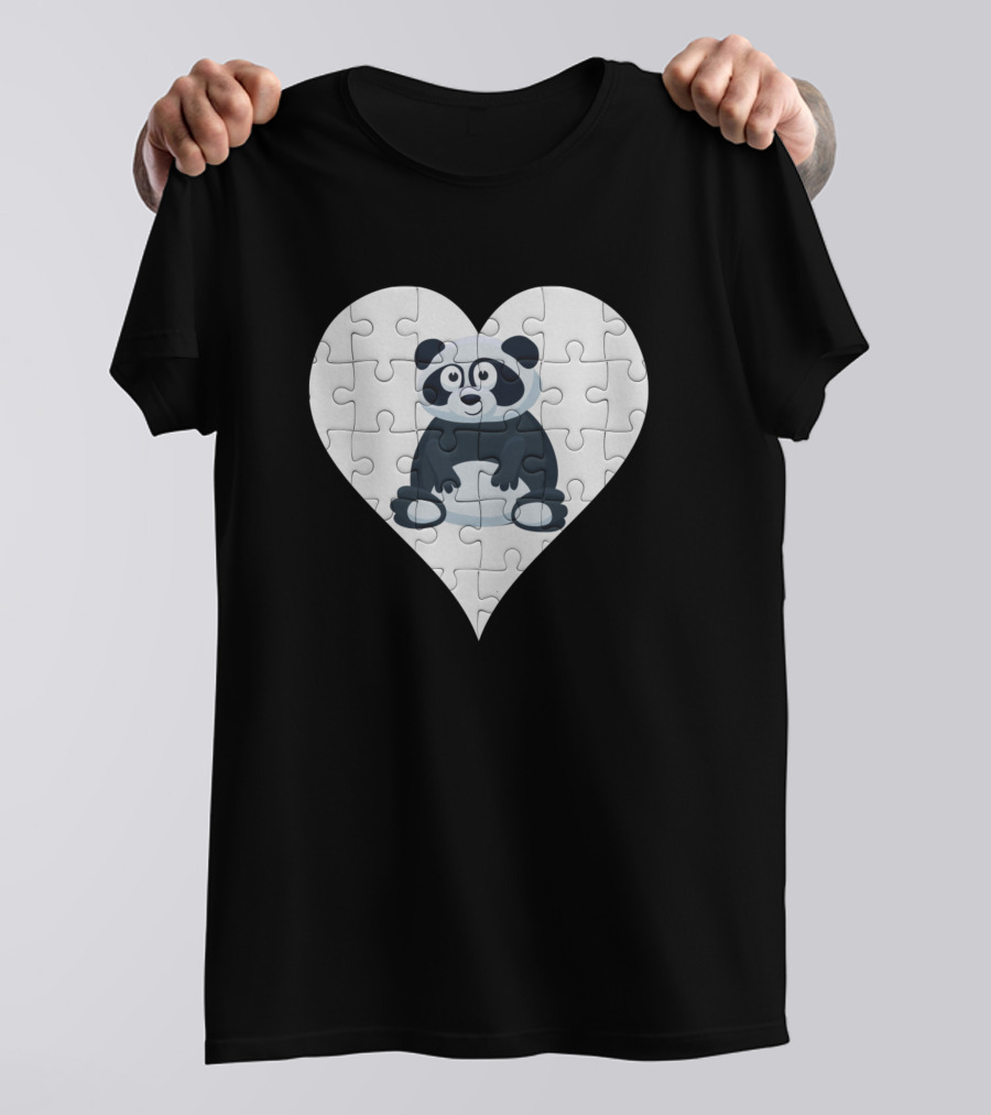 Jigsaw Panda Heart Wild Animal Panda T-Shirt