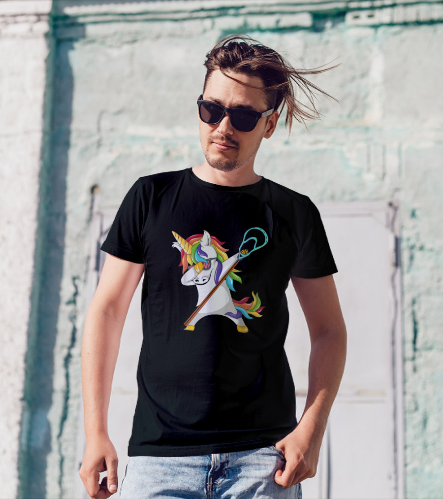 Rainbow Lacrosse Dab Unicorn Displaying Dabbing Pose T-Shirt