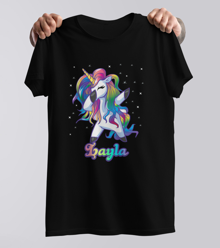 Layla Name Personalized Rainbow Unicorn Dab With Stars T-Shirt