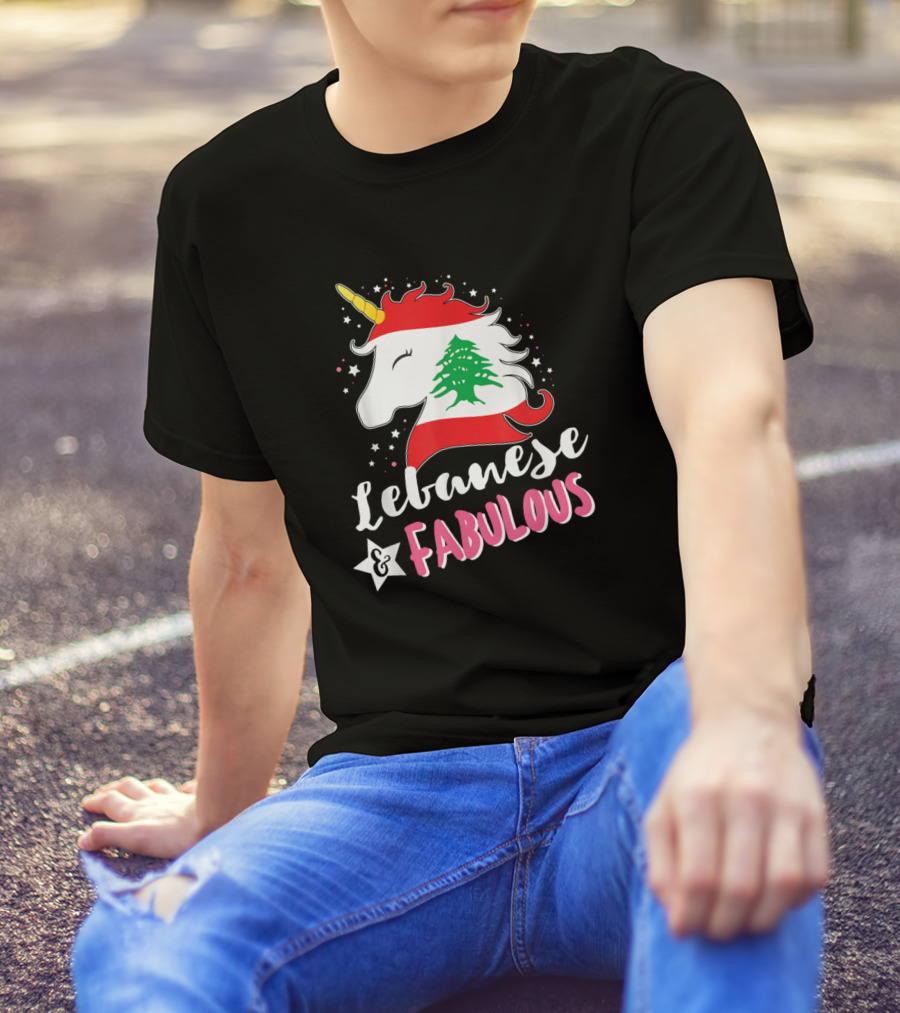 Lebanese Fabulous Unicorn Lebanon Flag T-Shirt