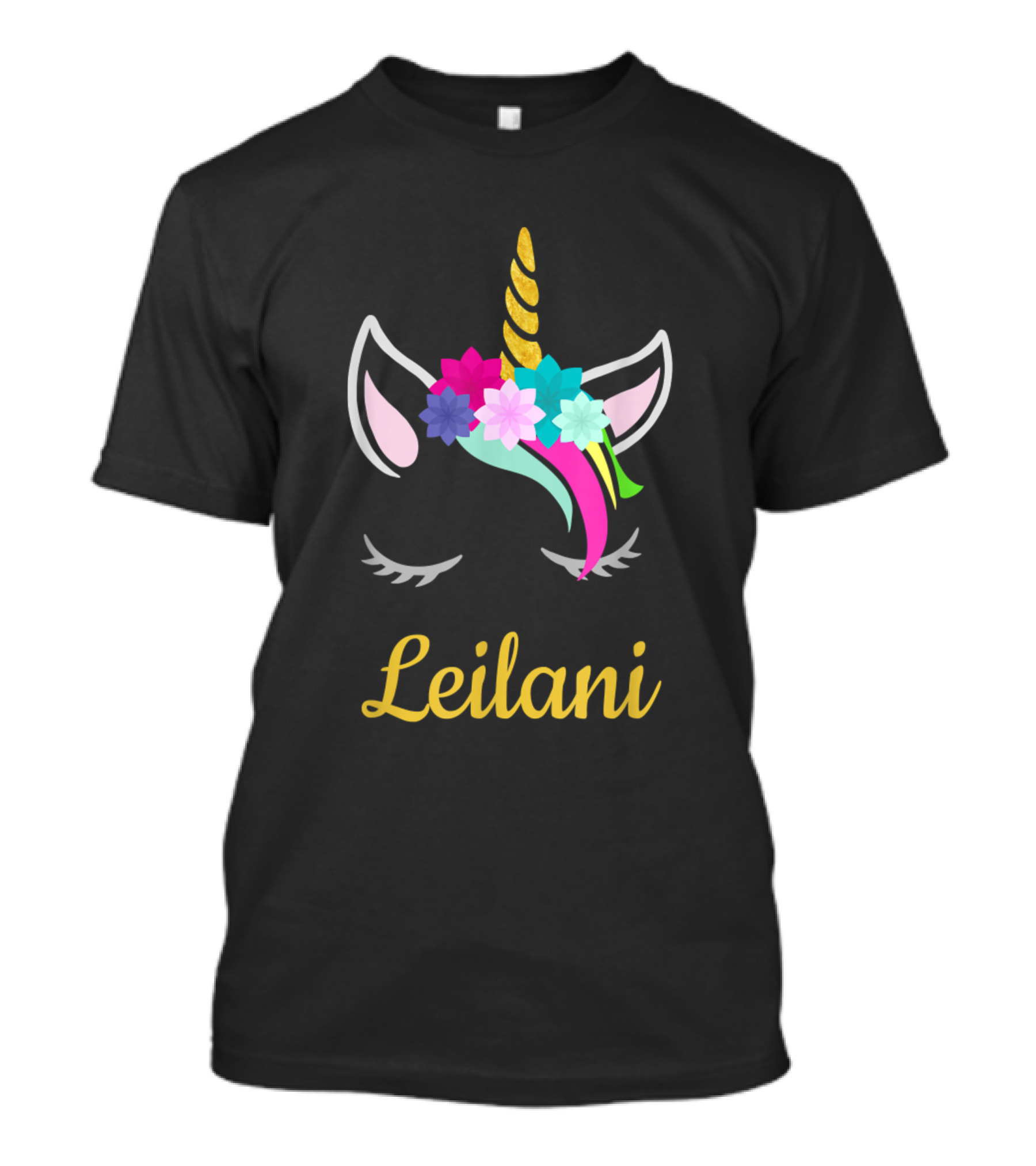 Leilani Unicorn Floral Headband Colorful Horn T-Shirt