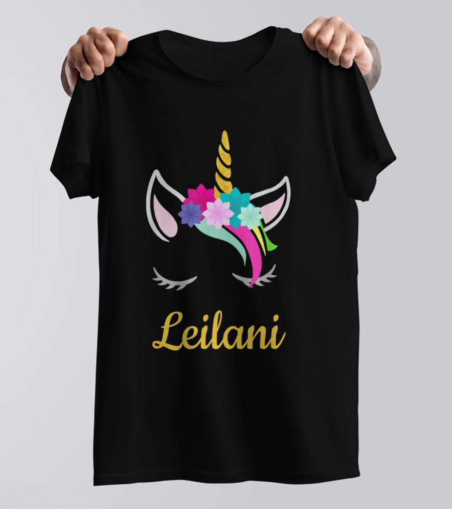 Leilani Unicorn Floral Headband Colorful Horn T-Shirt
