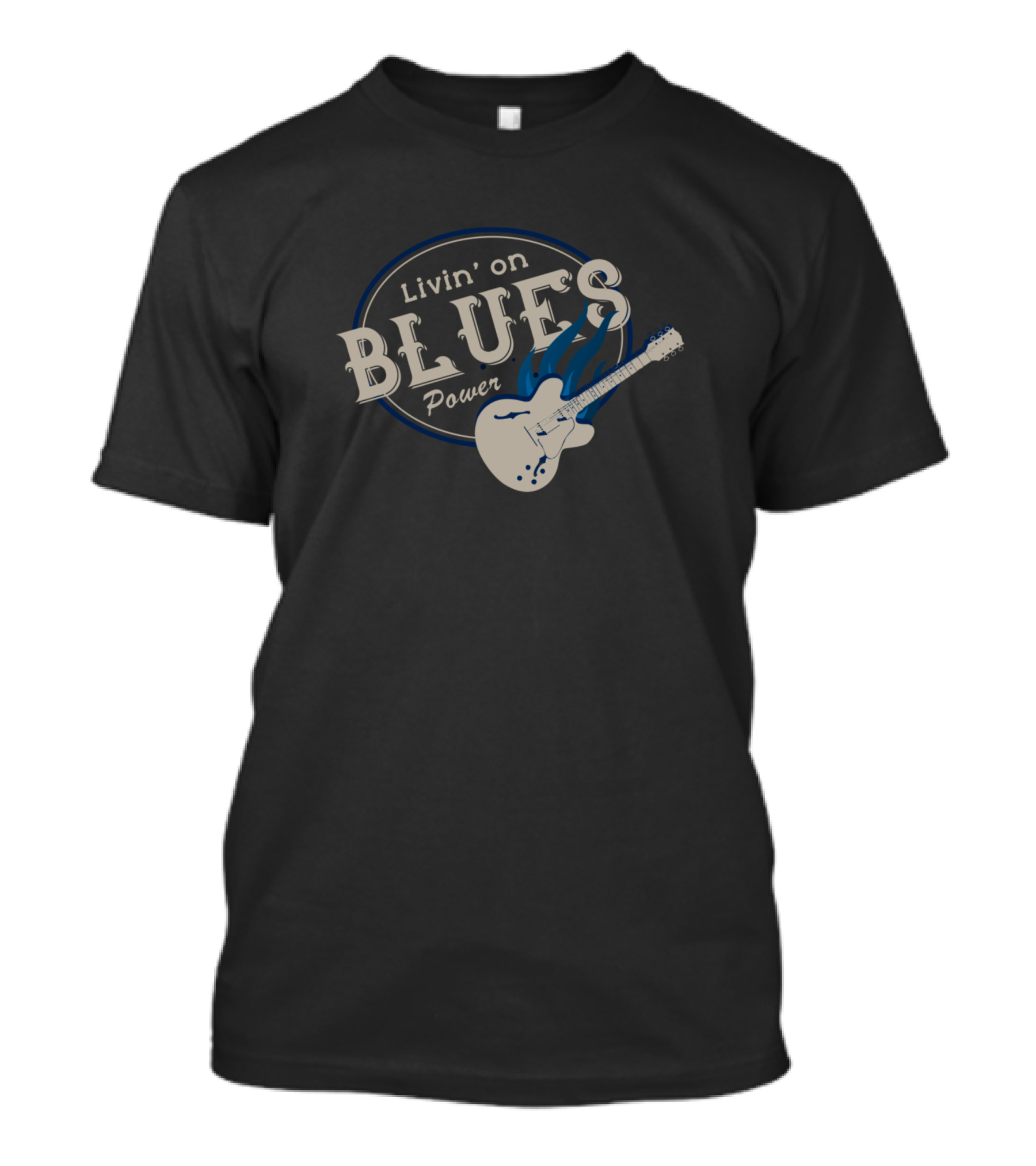 Livin On Blues Power Guitar Flame T-Shirt
