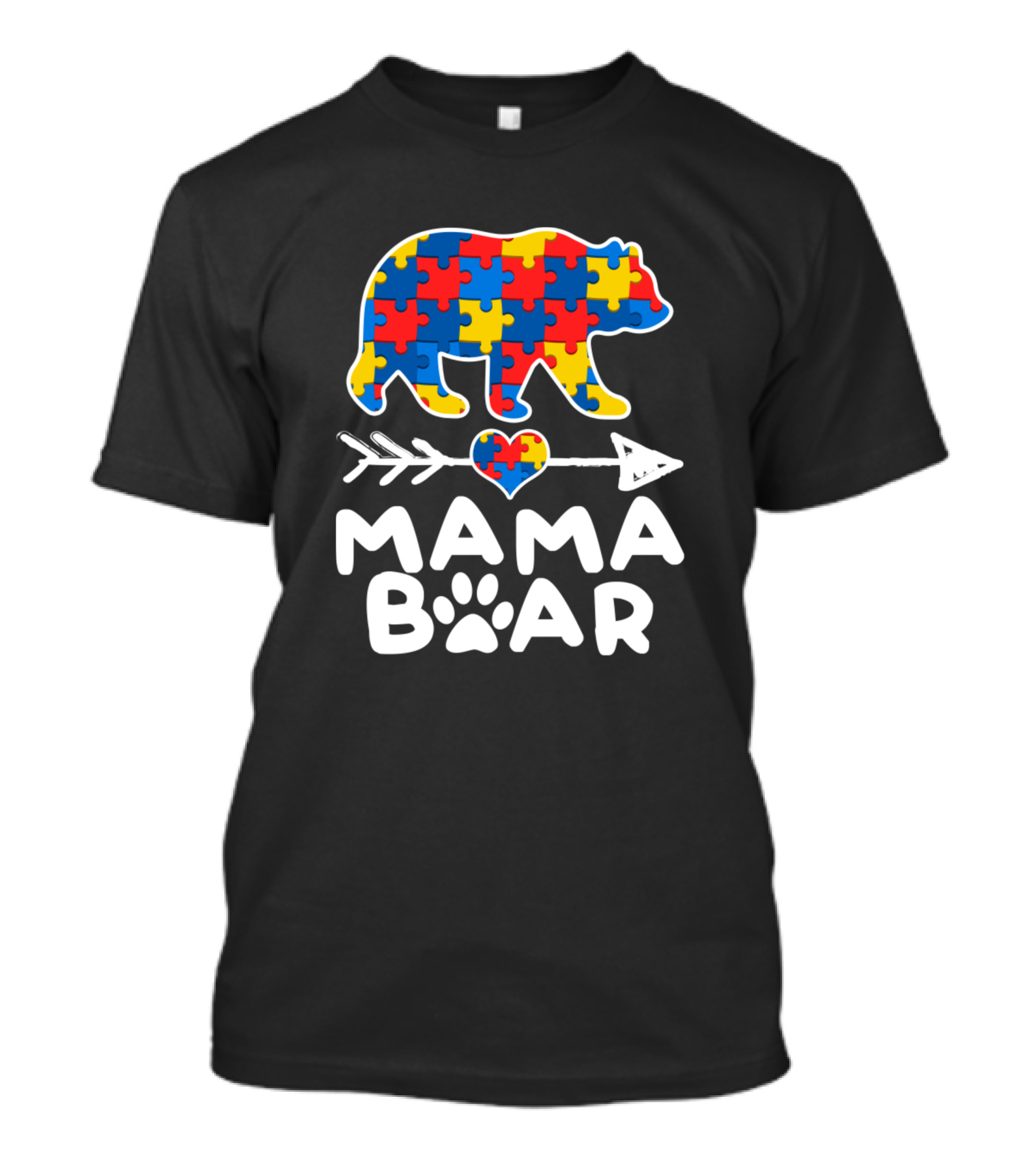 Mama Bear Heart Arrow Puzzle Piece Autism Awareness Family T-Shirt