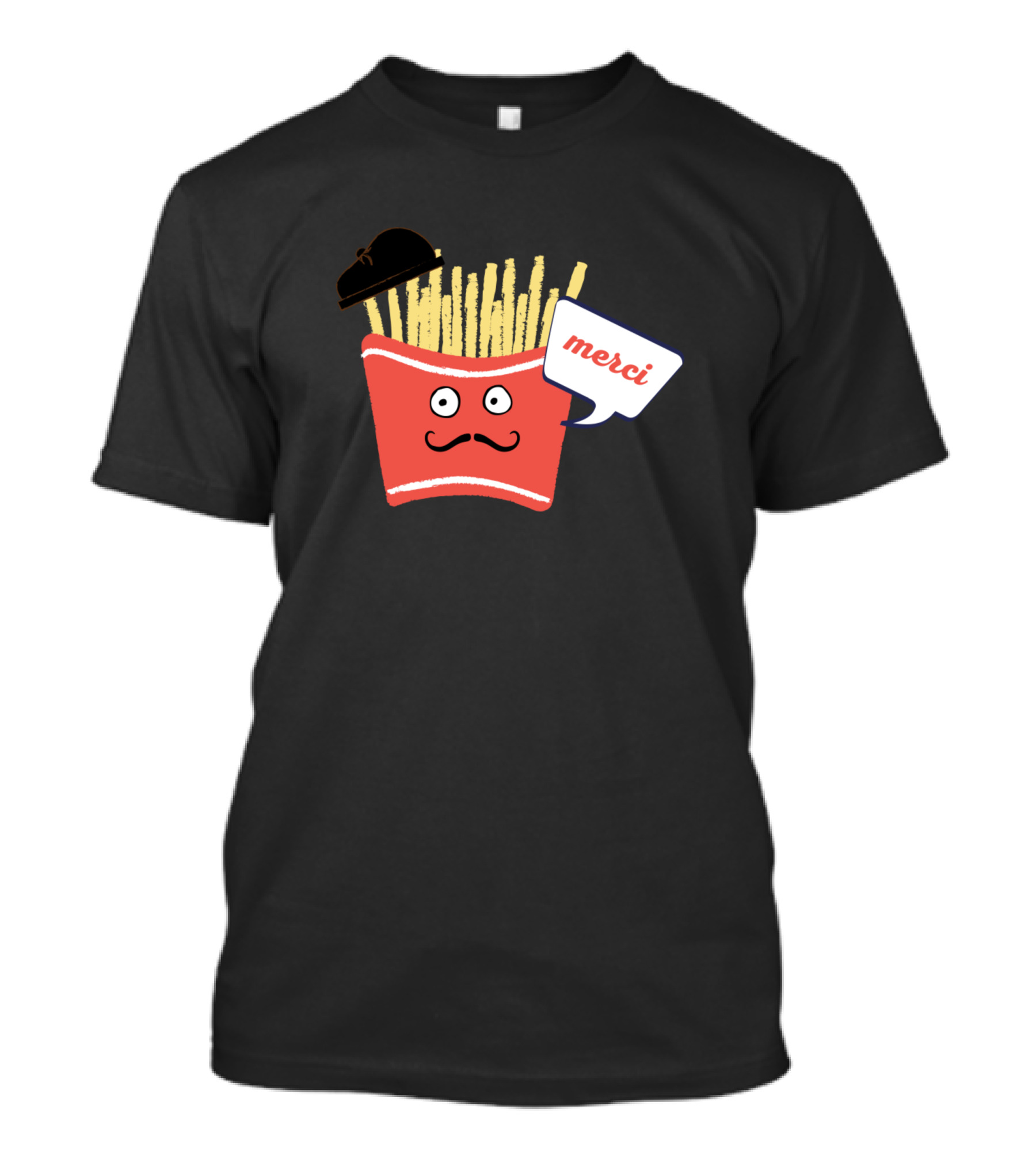 Merci French Fries Beret Cartoon T-Shirt
