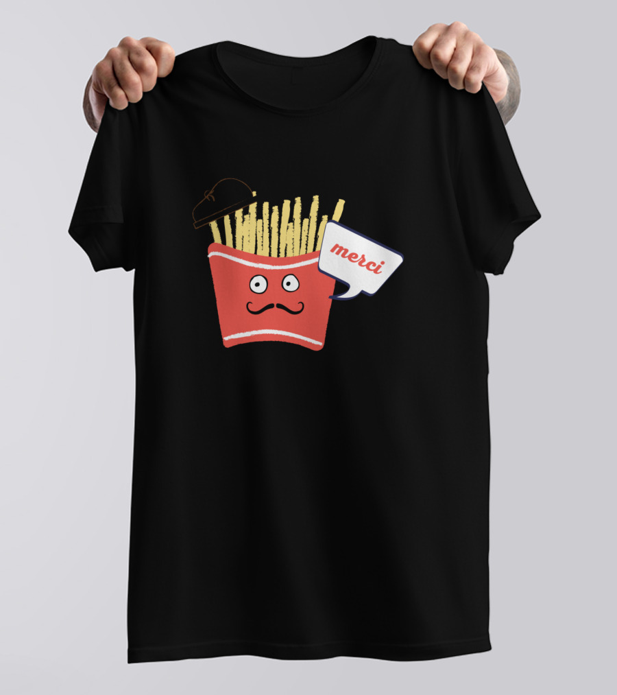 Merci French Fries Beret Cartoon T-Shirt