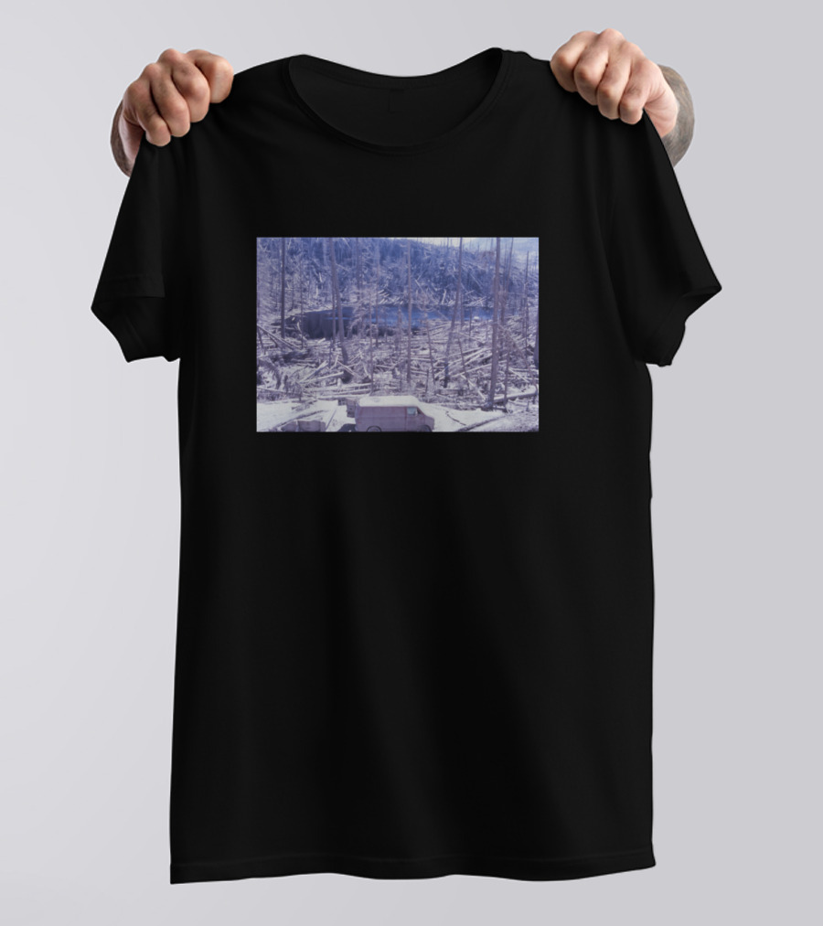 Mount Saint Helens Aftermath Devastation Scene With Van In Forest T-Shirt