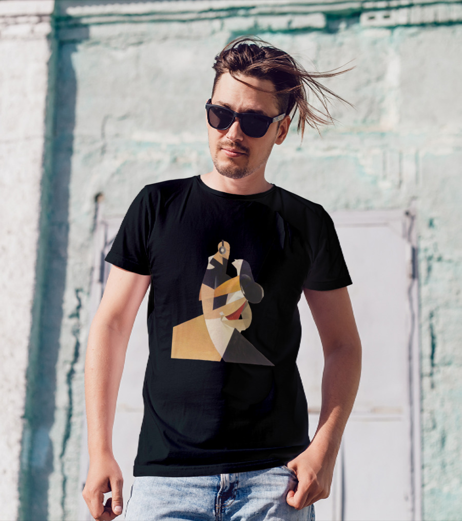 Music Couple Geometric Embrace Headphones Art Deco T-Shirt