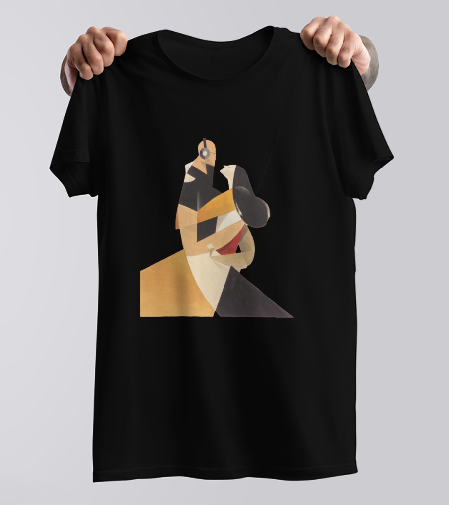 Music Couple Geometric Embrace Headphones Art Deco T-Shirt
